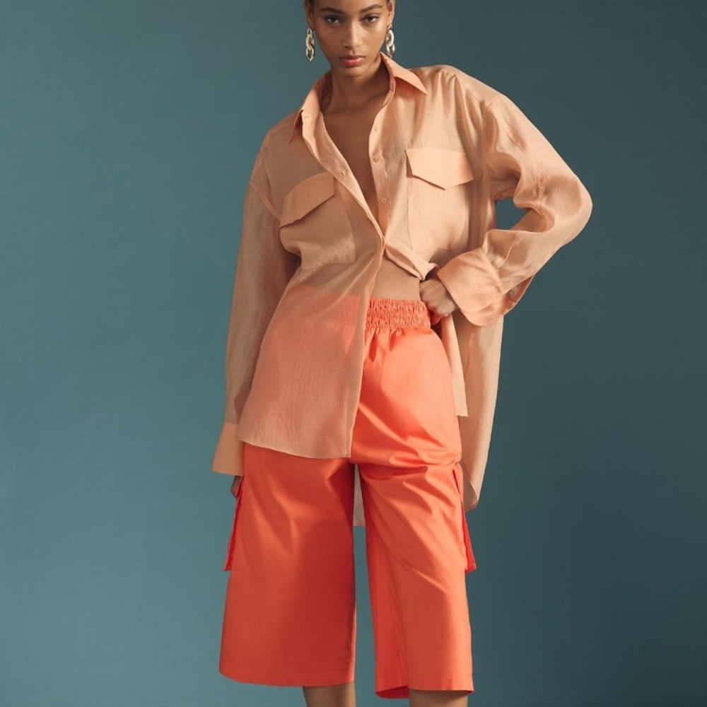 Anthropologie Du Paradis Orange Crop Cargo Pants NWT Size L